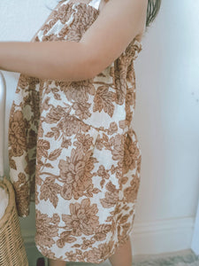 Linen dress floral tan